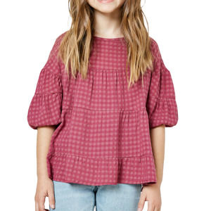 Hayden |  Girls Plaid Ruffle Puff 3/4 Sleeve Top Size Small